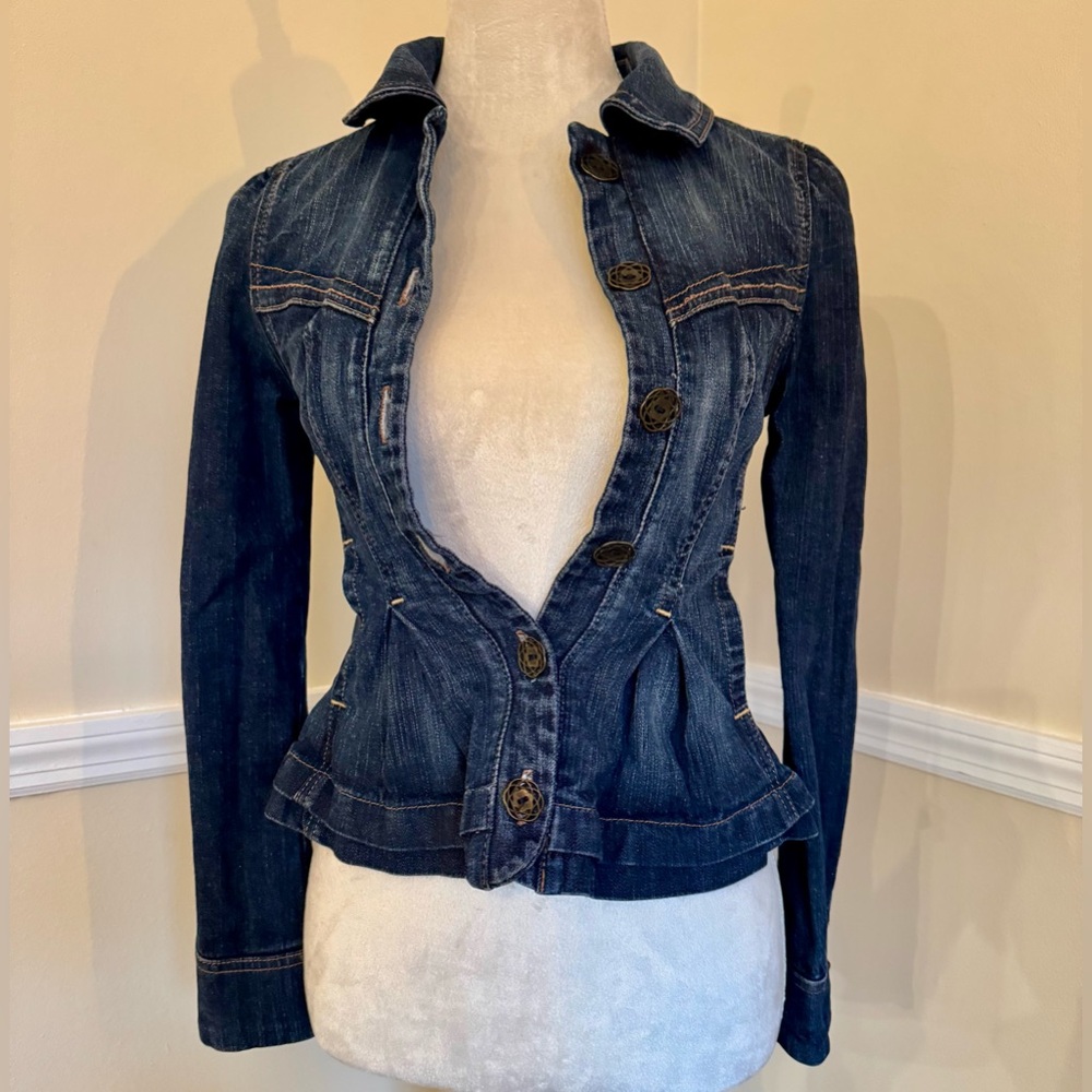 Vintage Guess Jeans Very Fitted Peplum Denim Jacket XS (on small side) - Picture 2 of 8